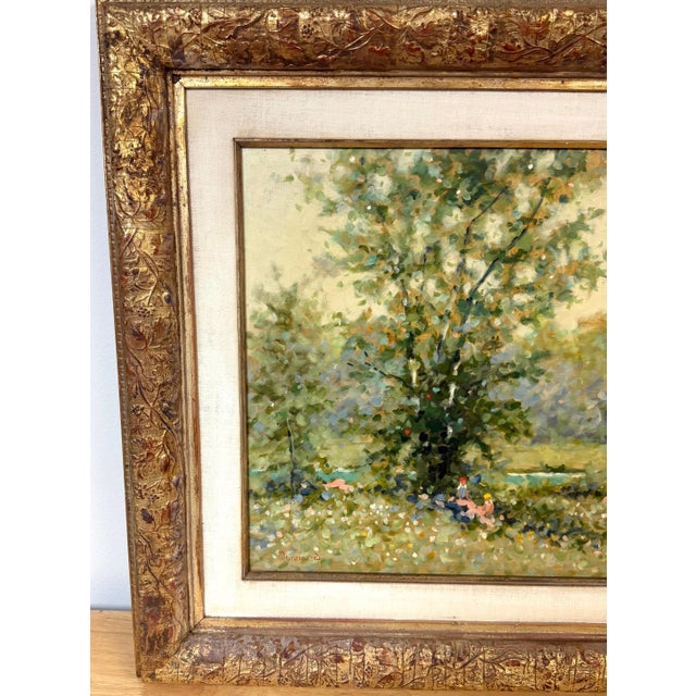 Maurice Monnard Impressionist Riverside Landscape with Seated Figures, 1970s For Sale In West Palm - Image 6 of 12