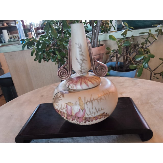 Art Deco Antique German Porcelain Footed Vase With the Mark of Rudolstadt and Straus, Handpainted Cockatoos For Sale - Image 3 of 17