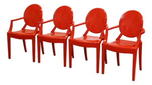 Late 20th Century Set of Four Philippe Starck Style Red Molded Plastic Armchairs