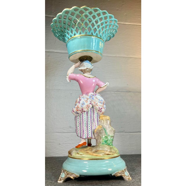 Late 19th Century Antique Continental Porcelain Figurine With Reticulated Basket For Sale - Image 5 of 9