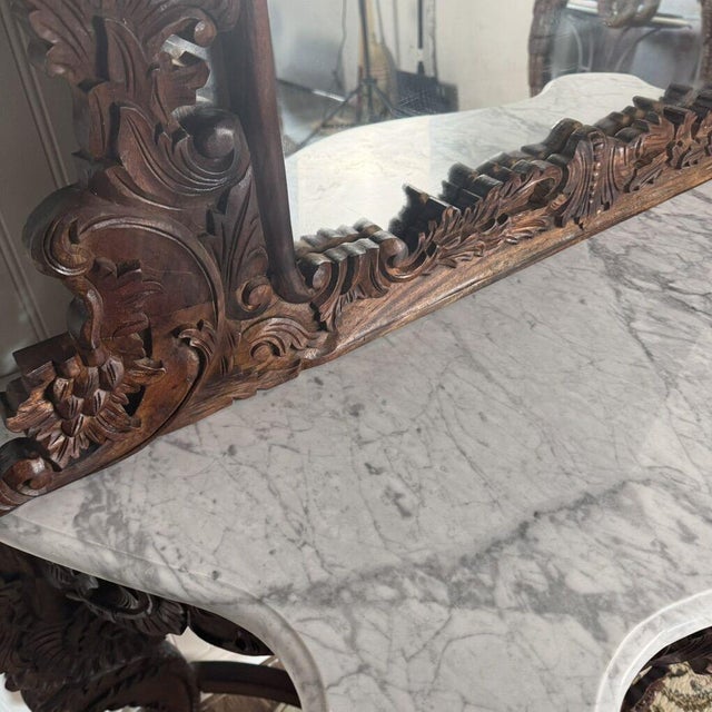 Late 20th Century Hand-Carved Rococo Revival Marble Console & Mirror For Sale - Image 12 of 17