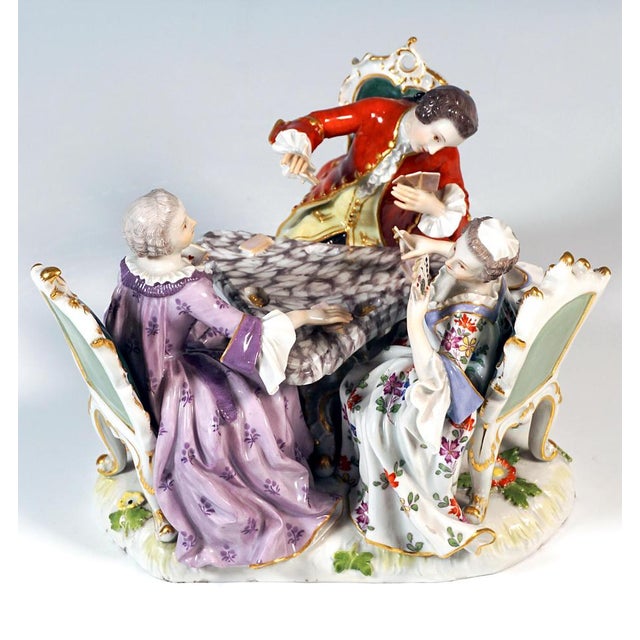 Ceramic Porcelain Genre Group of Card Players attributed to J.J. Kaendler for Meissen, Germany, 1880s For Sale - Image 7 of 9