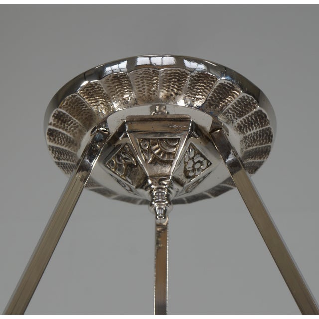 Metal French Art Deco Pendant Light by Viarmé 1930 France For Sale - Image 7 of 11