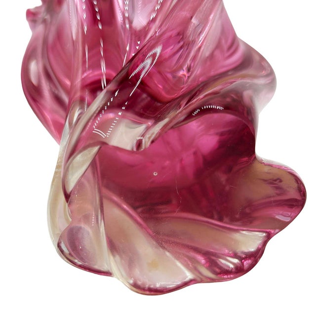 Pink 1950s MCM Czech Cranberry Art Glass Vase by Josef Hospodka for Chribska Glassworks For Sale - Image 8 of 9