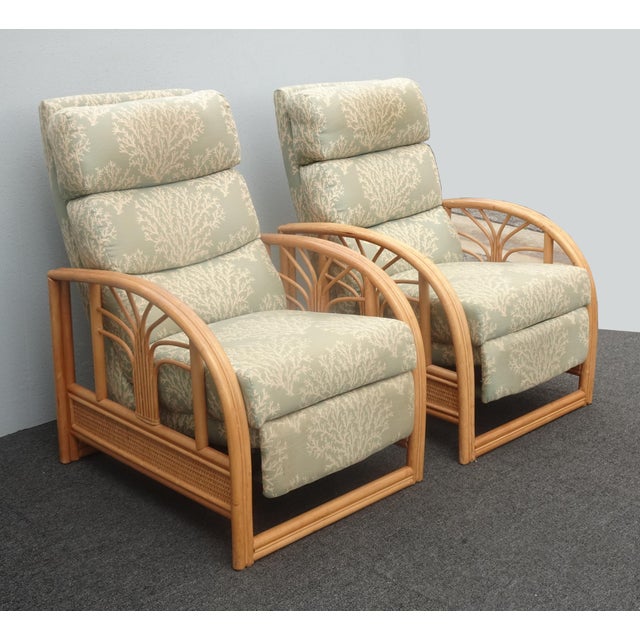 Braxton Culler Chairs Pair of Vintage Mid Century Bamboo Rattan Braxton Culler Lounge Recliner Chairs For Sale - Image 4 of 12