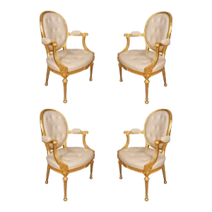 George III Style Giltwood Armchairs - Set of 4