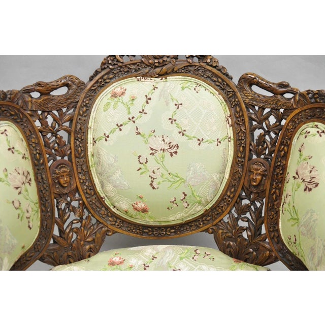 Antique Italian Regency Swan Carved Walnut French Victorian Club Lounge Chair For Sale - Image 4 of 18