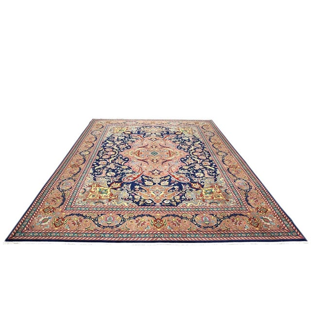 Antique Persian Tabriz Wool 10X13 Navy, Rose, Rust & Ivory Handmade Area Rug #1140102 For Sale - Image 4 of 9