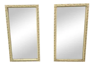 Antique White Carved Wood Wall Mirrors - a Pair