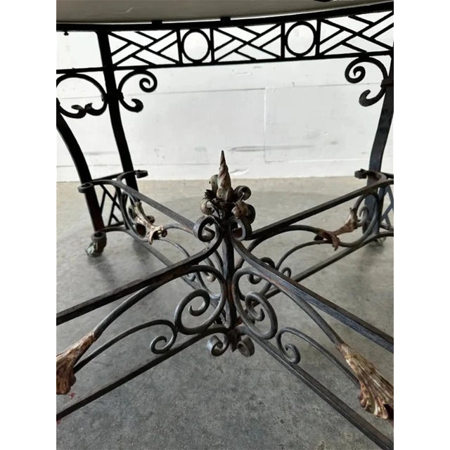 Antique French Forged Wrought Iron Bronze & Stone Patio Table For Sale - Image 4 of 9