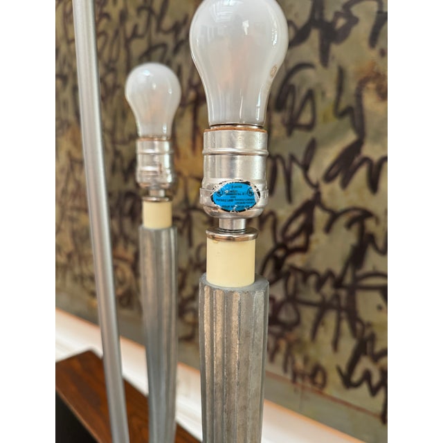 Early 20th Century Early 20th Century Art Deco Three-Candle Fluted Cast Metal Table Lamp For Sale - Image 5 of 9