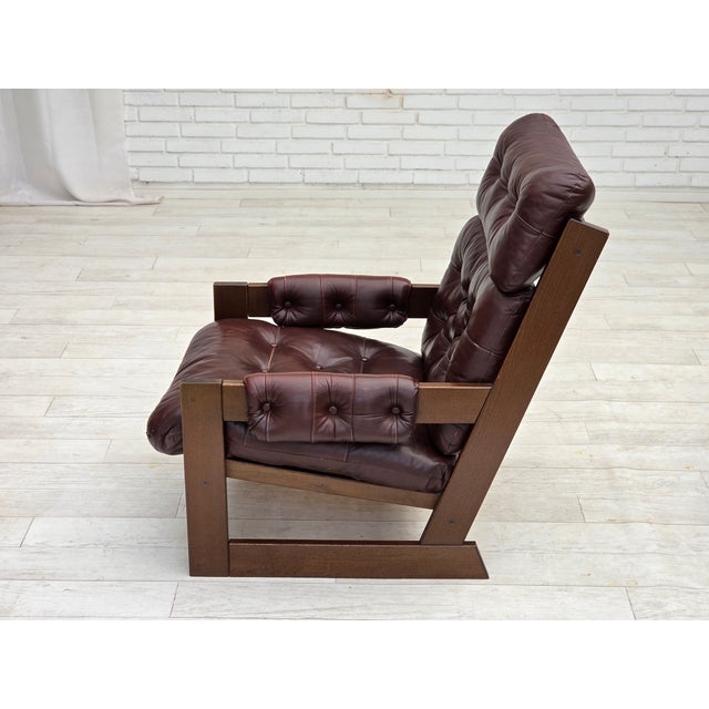 Vintage Scandinavian Highback Chair in Leather and Dark Beech, 1970s For Sale - Image 16 of 18
