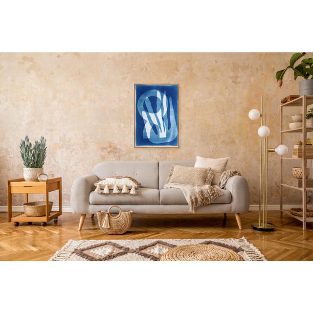 2020s 2025, Abstract Bold Marine Shapes, Unique Monotype Cyanotype of Watercolor Paper of "Marine Fauna" by Kind of Cyan For Sale - Image 5 of 8