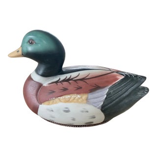Vintage Ceramic Mallard Duck Lint Brush Figurine by Jasco For Sale