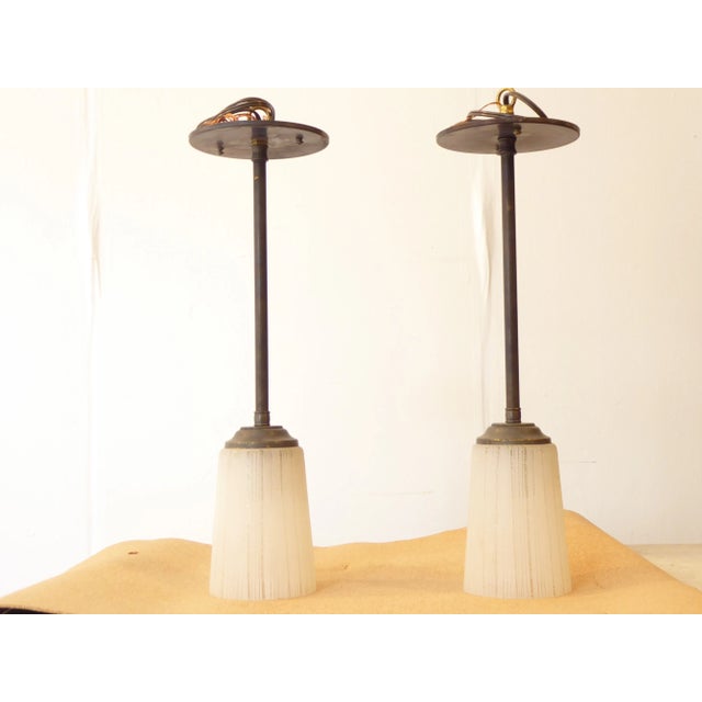 Mid 20th Century Mid-Century West German Glass Pendant Lights - a Pair For Sale - Image 5 of 5