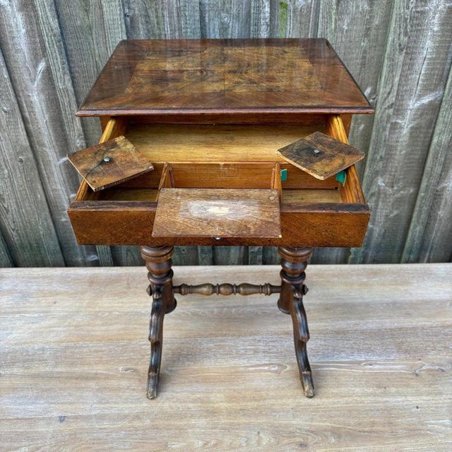 Antique Gründerzeit Sewing Table in Walnut For Sale - Image 11 of 15