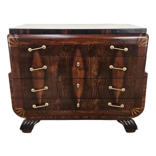 Art Deco Mahogany and Pink Maple Chest of Drawers with Mirror Top, 1940 For Sale