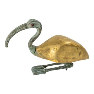 Mid-Century Egyptian Style Verdigris Bronze and Giltwood Ibis Figure For Sale