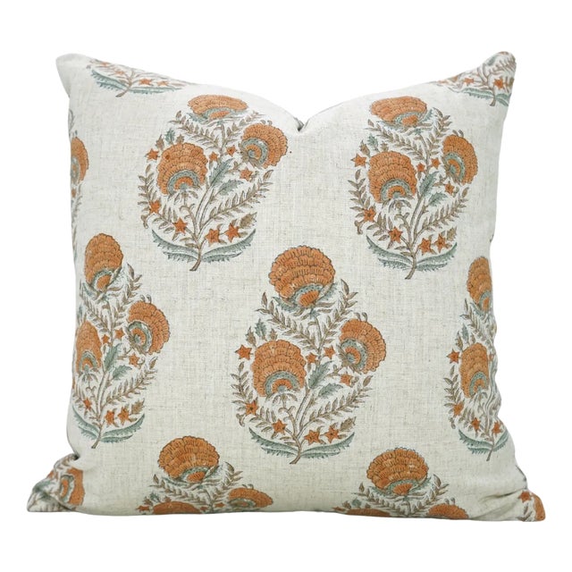Fabdivine Artisan Block Print Throw Pillow Cover 26x26 Inch Viscose Linen-Mohini For Sale