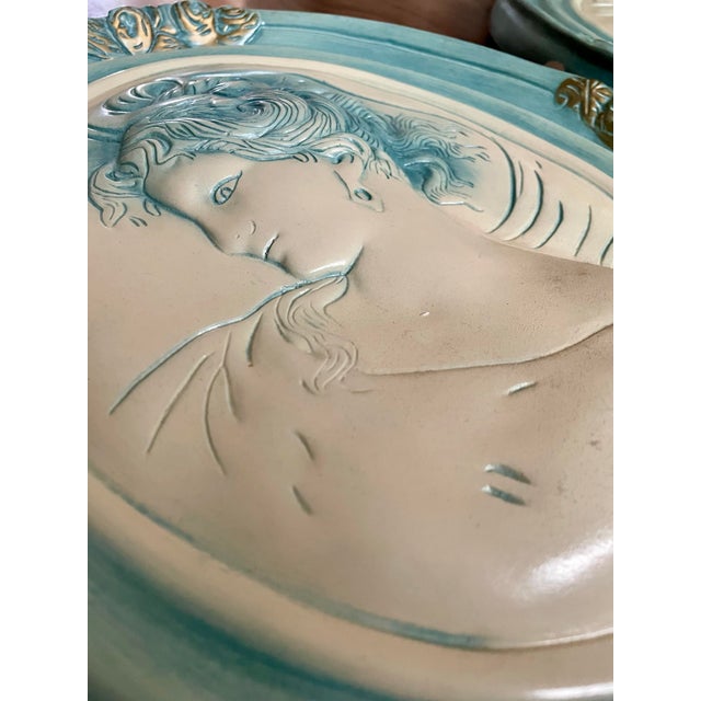 Ceramic Vintage Pair of Large French Bisque Oval Wall Plaques For Sale - Image 7 of 12