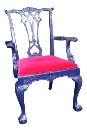 Chippendale Style Blue Lacquered Carved Open Armchair