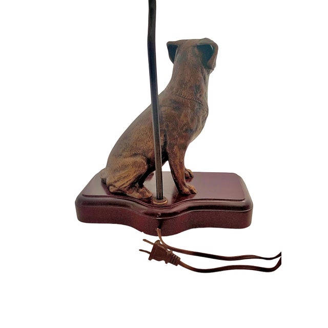 Late 20th Century Figural Golden Retriever Dog Table Lamp, Metal on Wood Base With Shade, 21.5"h For Sale - Image 12 of 12