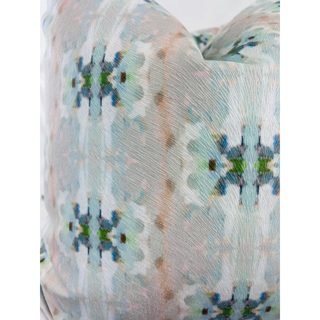 Custom pair of 22" pillows covered in Laura Park Designs "Miss Ella" in teal, a print on a microfiber velvet. These...