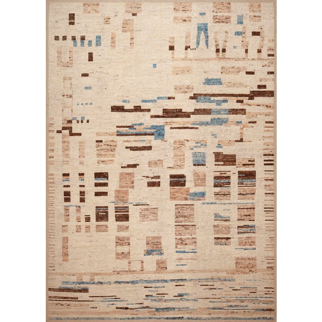 Earthy and Sky Undertones Minimalistic Modern Desert Code Contemporary Rug, Country of origin: Central Asia, Circa date:...