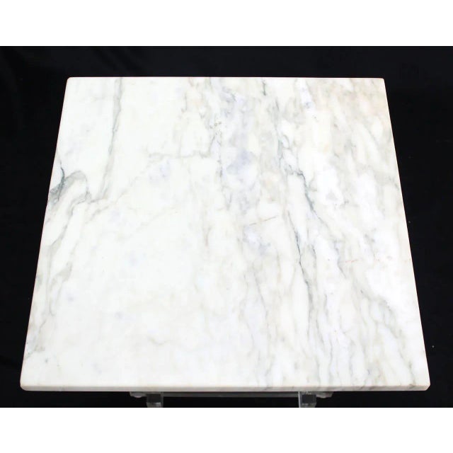 Stone Vintage Mid Century Stacked Lucite Base and Marble Top Square End Tables- a Pair For Sale - Image 7 of 9