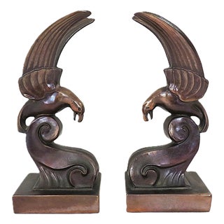Pair of Bronze Art Deco Falcon Bird Bookends For Sale