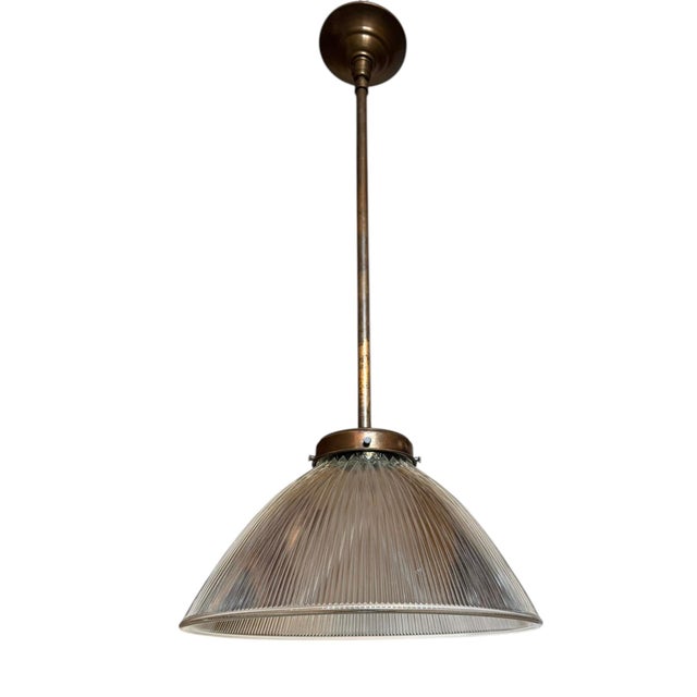 1920s Large Vintage Halophane Ceiling Pendant on Rod For Sale - Image 5 of 7
