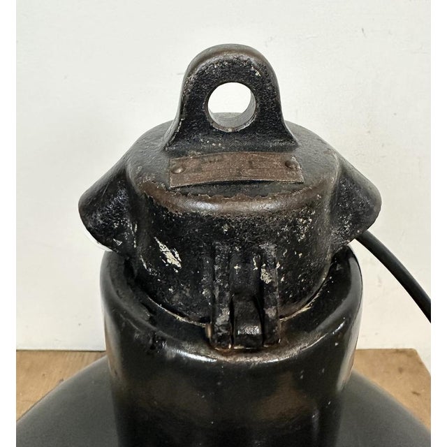 Industrial Black Enamel Factory Pendant Lamp with Iron Top, 1950s For Sale - Image 12 of 18