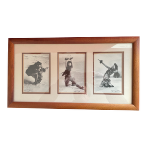 Vintage Kim Taylor Reece Hula Photo Triptych in Solid Koa Wood Frame, Hawaii