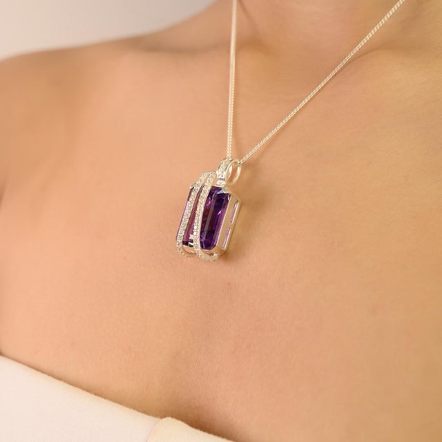 Blue Art Deco 16.8 CTW Regal Amethyst 925 Silver Pendant Charm by Carat&her For Sale - Image 8 of 10
