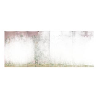 Hand Painted Blush Pink Tropical Chinoiserie Wildlife Mural 8-Panel Set For Sale