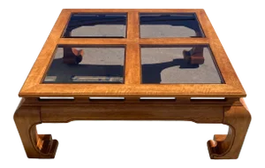 Modern Chow Leg Coffee Table Glass Panel Inset Top Manner of Schnadig International