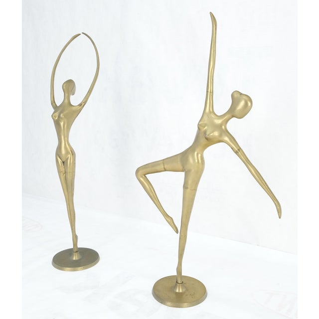 Mid-Century Modern Pair of 3 Foot Tall Solid Brass Ballerina Dancers Sculptures Figurines Statue For Sale - Image 3 of 8