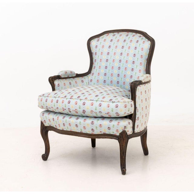 Sky Blue Louis XV Style Blue Upholstered Bergeres, Pair For Sale - Image 8 of 12