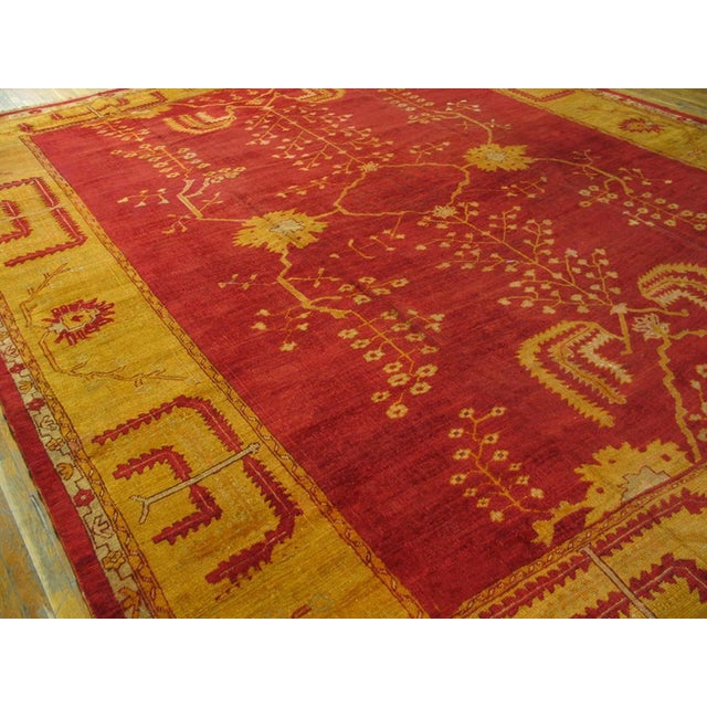 Late 19th Century 1880s Red Field Tribal Geometric Antique Turkish Oushak Rug 12' 10" X 15' Handknotted Wool Carpet For Sale - Image 5 of 18