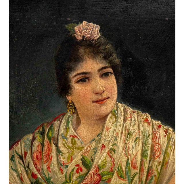 Adolfo Aguila Acosta Portrait of a Woman Oil on Panel For Sale - Image 4 of 9