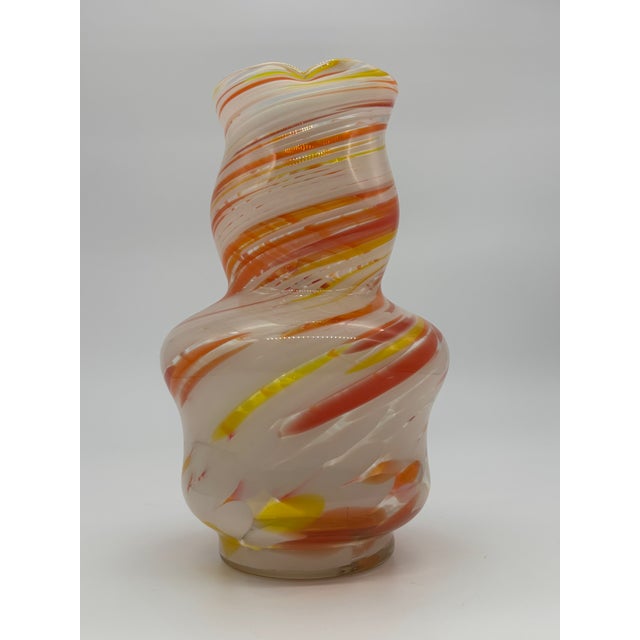 Vintage Italian Blown Glass Pitcher in the Manner of Murano Orange Red Yellow For Sale - Image 4 of 7