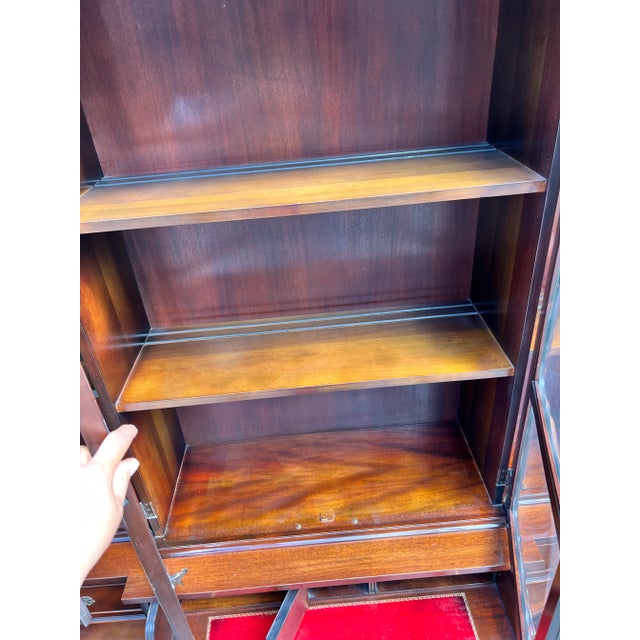 Brown Mid 20th Century Mahogany English Georgian Style Bubble Glass Secretary Bookcase For Sale - Image 8 of 13