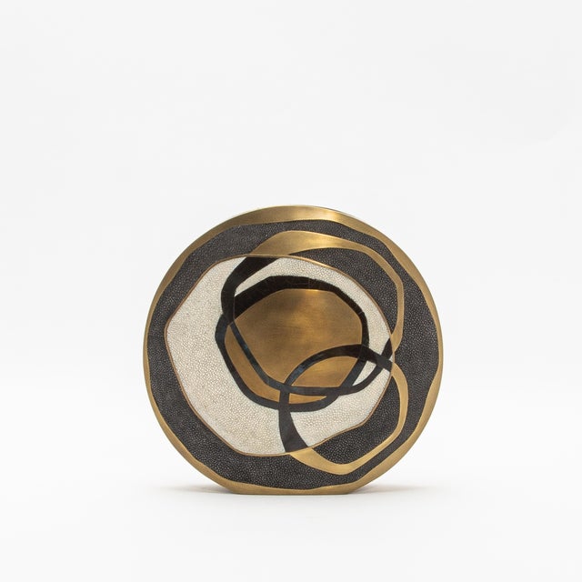 Metal Modern Vase in Shagreen With Shell and Brass Details by Kifu Paris For Sale - Image 7 of 10