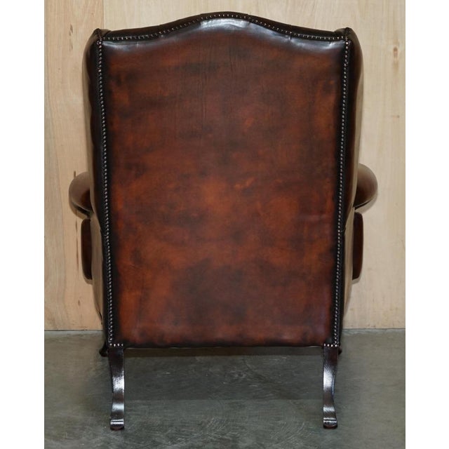 Chesterfield Wingback Chairs and Ottomans in Brown Leather, Set of 4 For Sale - Image 11 of 18