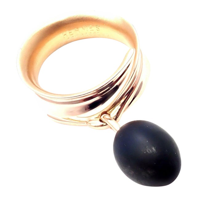 Hermes Olive 18k Rose Gold Wood Band Ring For Sale