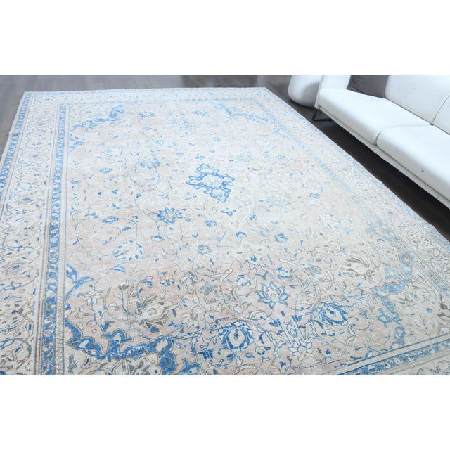 1970s Vintage Persian Handmade Wool Cotton Blue Area Rug For Sale - Image 4 of 11
