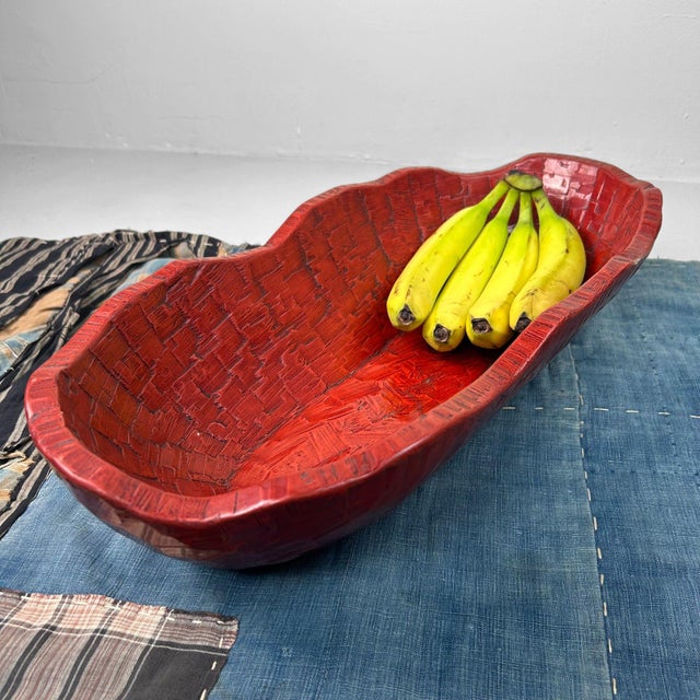 Mid-Century Modern Japanese Hand-Carved Red Lacquered Wooden Bowl, 1950s For Sale - Image 3 of 18