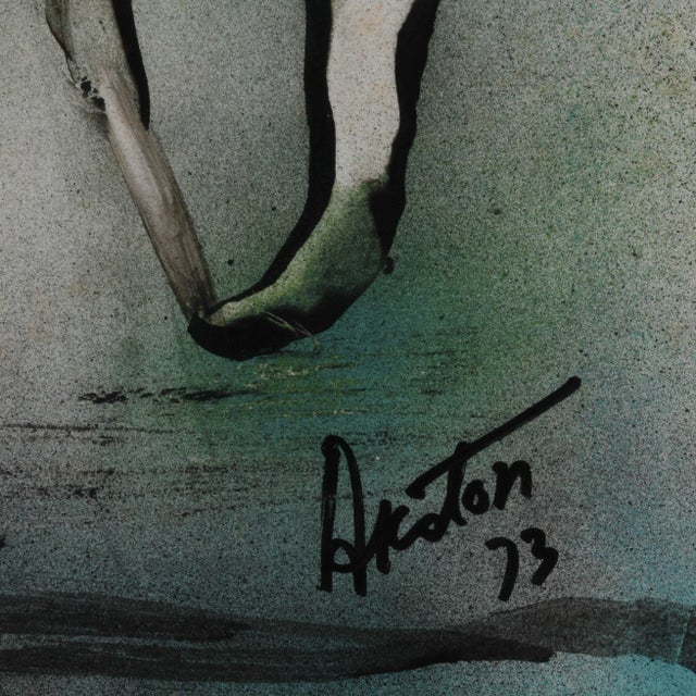 Framed Signed J. Akston "Untitled 1973" Enamel on Board For Sale - Image 4 of 9