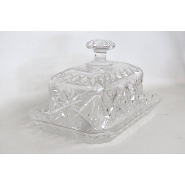Art Deco 1940s Crystal Butter Dish Clear Cut Glass Lidded Serving Plate For Sale - Image 3 of 18