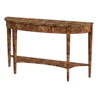 Astor 54"W Demilune Console Table, Traditional Burl For Sale
